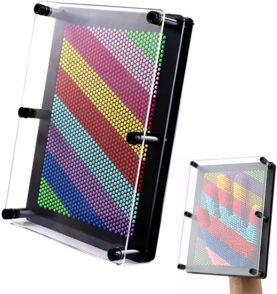 3D Pin Art,Large Size 6" X 8" Plastic Board- Unique Rainbow Design,Classic Desktop Novelty Sculpture Impression Needle Art image number 6