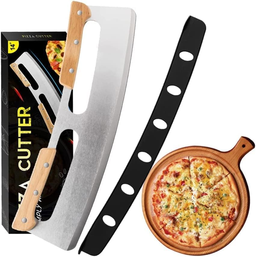 Pizza Cutter Rocker with Wooden Handles & Protective Cover by LEIAOLY, 14" Sharp Stainless Steel Pizza Slicer Wheel, Big Pizza Knife Cutters for Kitchen Tool (14Inch) image number 2