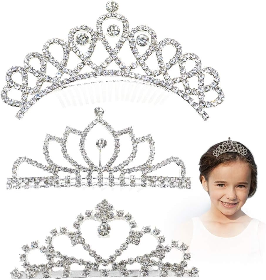 NODG 3 Pieces Silver Tiaras for Women - Princess Rhinestone Mini Crowns with Comb for Party Favors image number 4