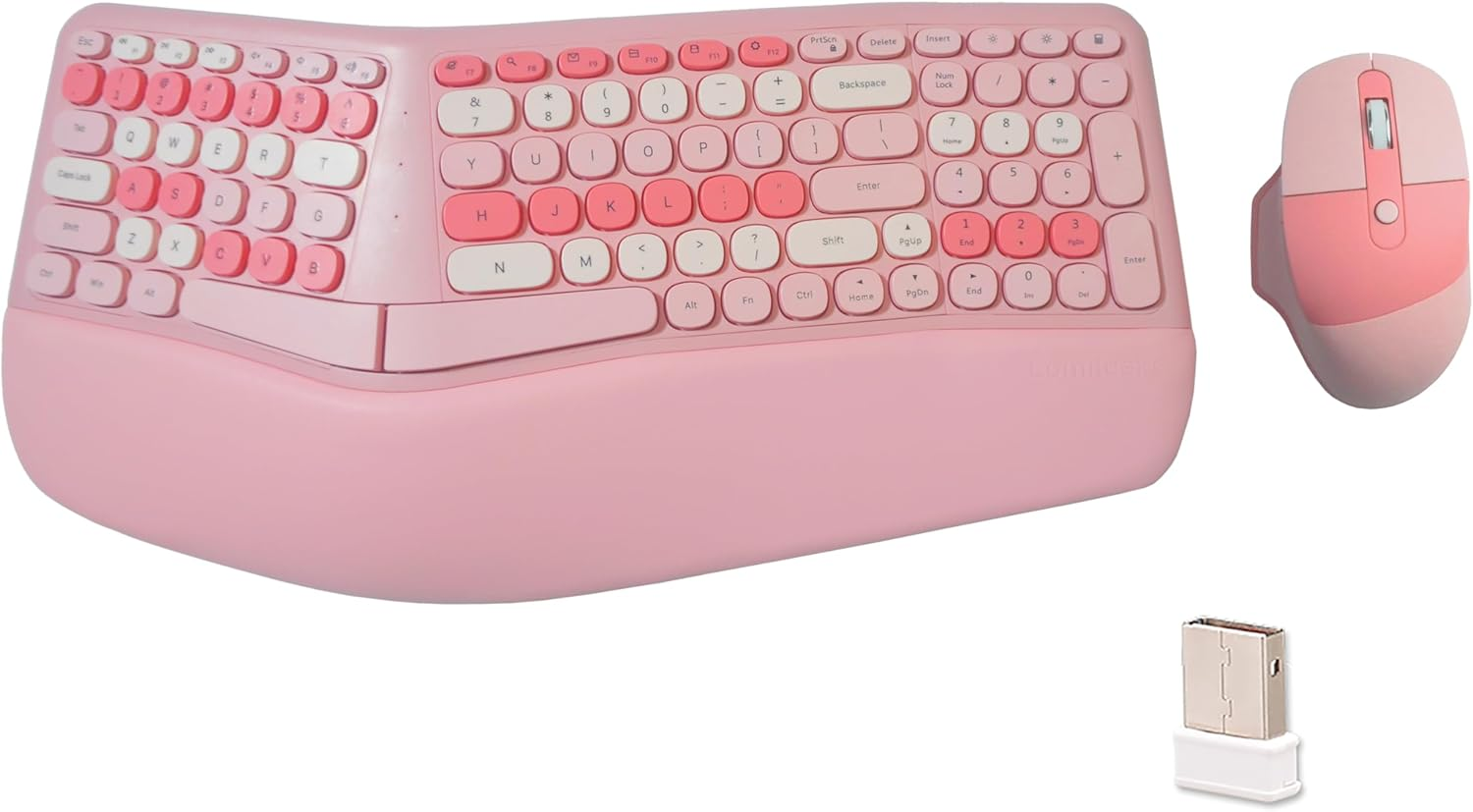 Wireless Ergonomic Keyboard and Mouse Combo, Split Keyboard, Stain-Resistant Comfortable PU Wrist Rest, Natural Typing, 2.4G Connectivity, Compatible with Pc/Laptop (Milk Tea)