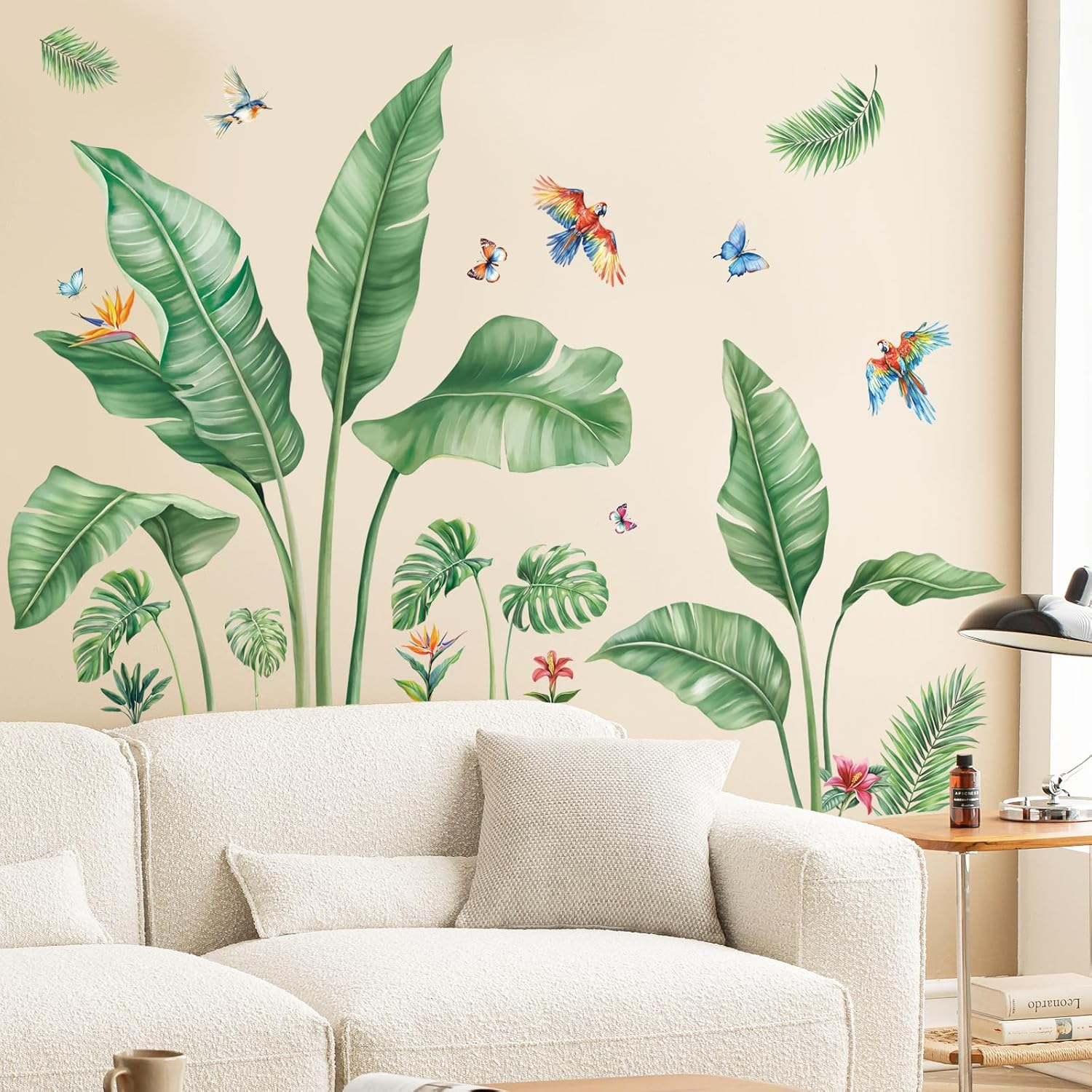 SHUCHING Palm Leaves Wall Sticker Peel and Stick, Vinyl Tropical Leaf Wall Decal, Wall Decor Art Home Decoration for Bedroom Living Room Office image number 3
