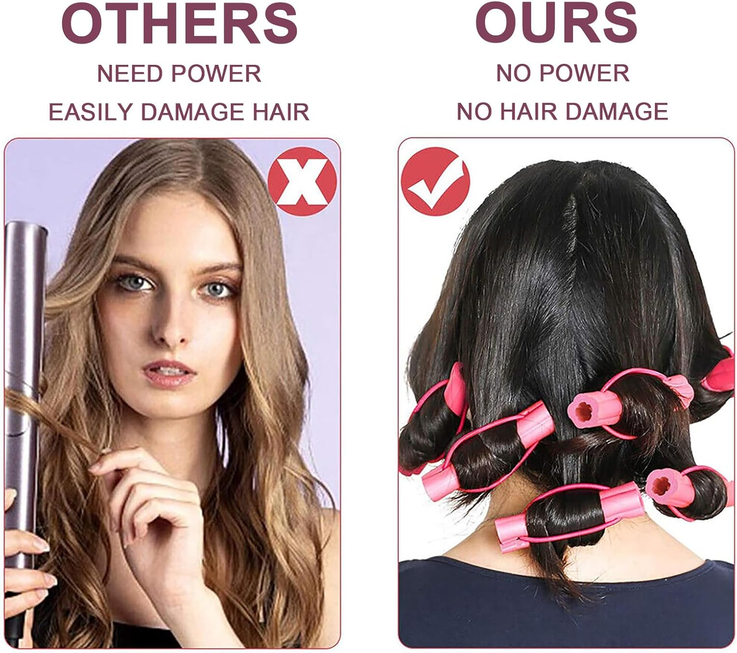 Heatless Hair Curler, Overnight Blowout Rods,Rollers Hair Curlers,Soft Heatless Rod for All Hair Types, Hair Styling Curling Tools DIY Hair Curlers for Women Gifts(Pink) image number 5