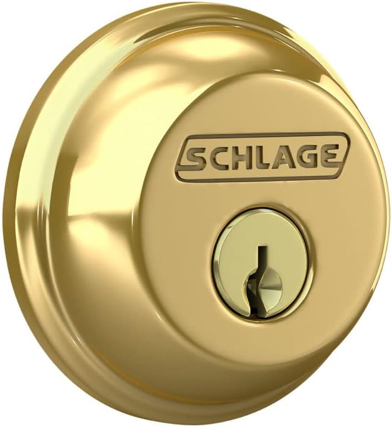 Schlage B60N Single Cylinder Deadbolt, Bright Brass
