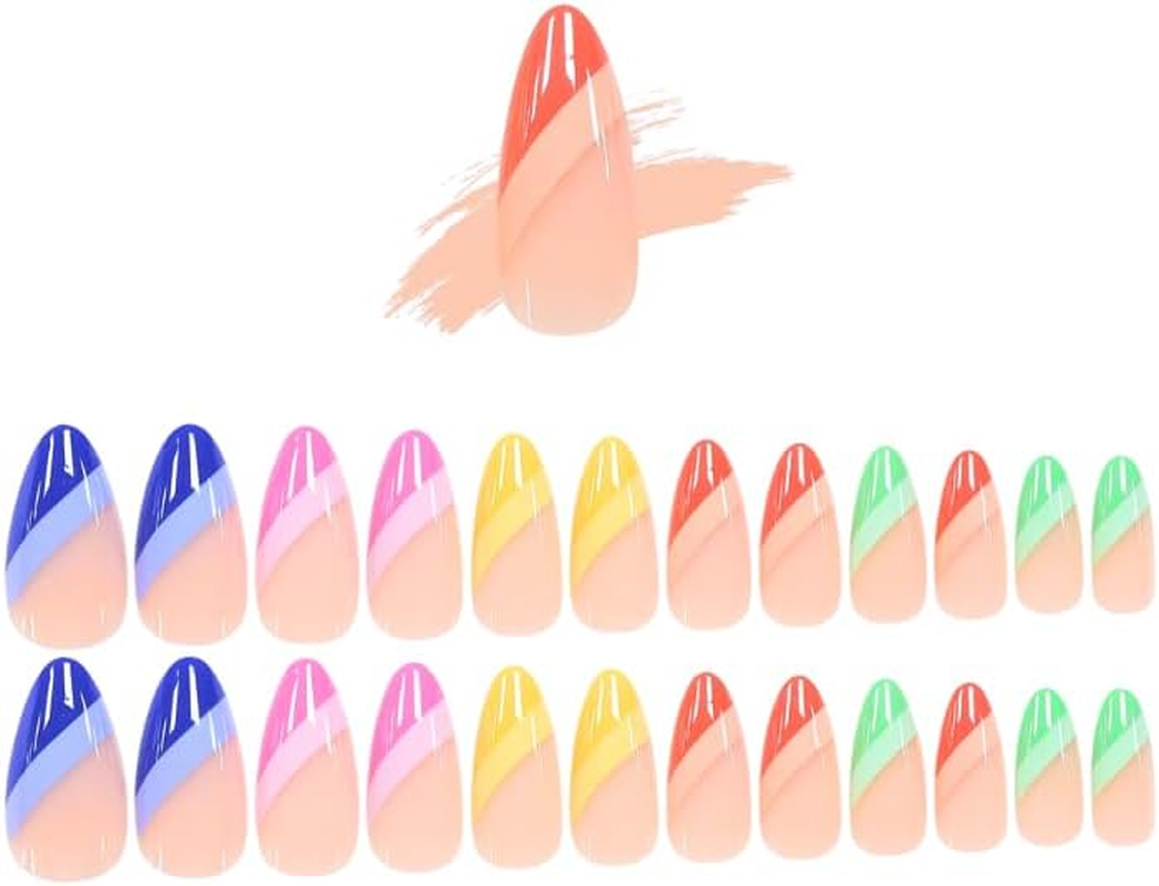 Rainbow Rush Press-On Nails Nailway X Jane Sweetpea&ndash; Salon-Quality Glossy Diagonal French Rainbow Medium Long Reusable Tips 24-Piece Set &ndash; Nail Glue & Tabs Included image number 5