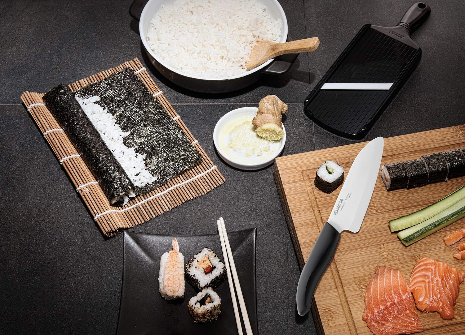 KYOCERA - GEN Series - Small Santoku Ceramic Knife Made of High-Performance Ceramic | Extremely Sharp | Ultra Light | High Break Resistance | Hand Ground Blade Length: 14 Cm, Black