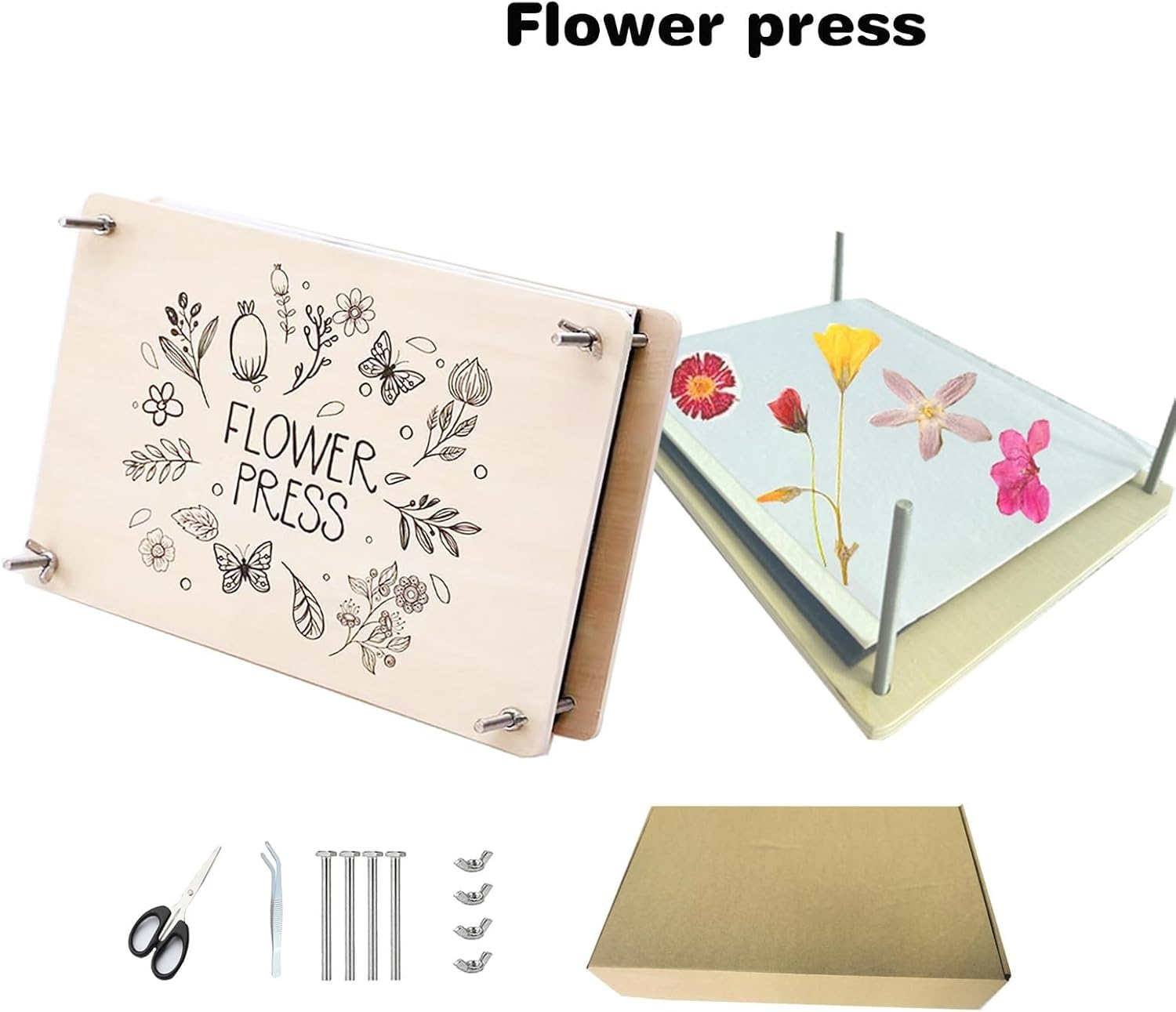 XICEN Flower Pressing Kit, 10 Layers Wooden Press for Adults, Making Dried Flowers, DIY Crafts (Beige-30X21Cm, Non-Foldable) image number 4