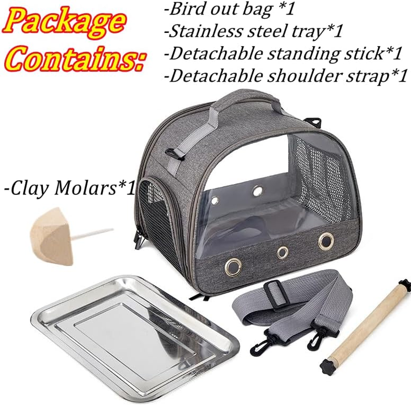 Backpack for Birds with Wooden Stick, Bird Carry Bag with Standing Bar and Stainless Steel Tray, Lightweight Backpack for Parrot, with Stainless Steel Tray and Standing Pole, for Parrots, Parakeets - Black image number 5