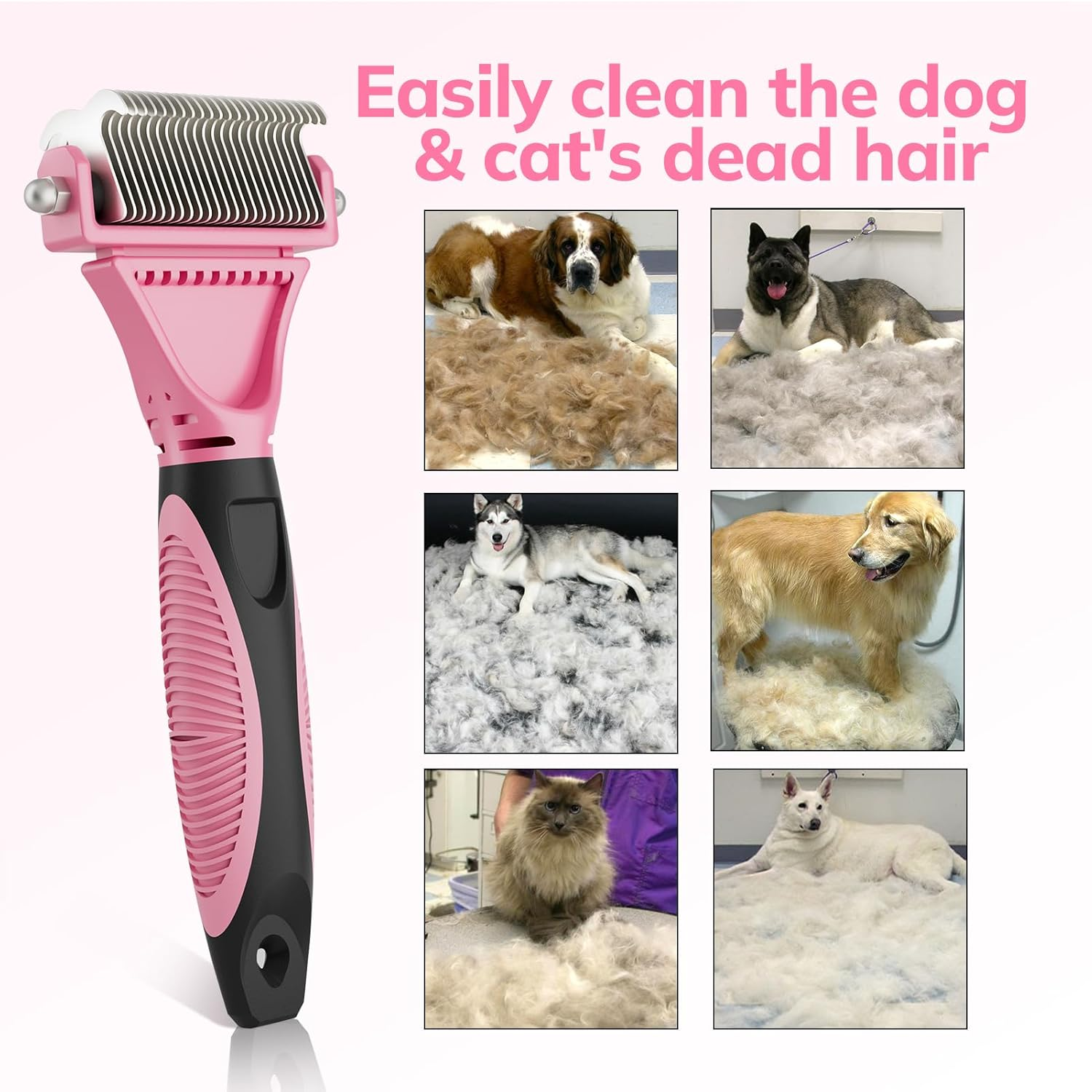 Morpilot Dog Brush Cat Brush Grooming Comb, 23+12 Double Sided Undercoat Rake Dematting Deshedding Tool for Long Hair Pets Cat Dog Slicker Shedding Brushes Efficiently Reduces Hair Loss by up to 90% image number 4