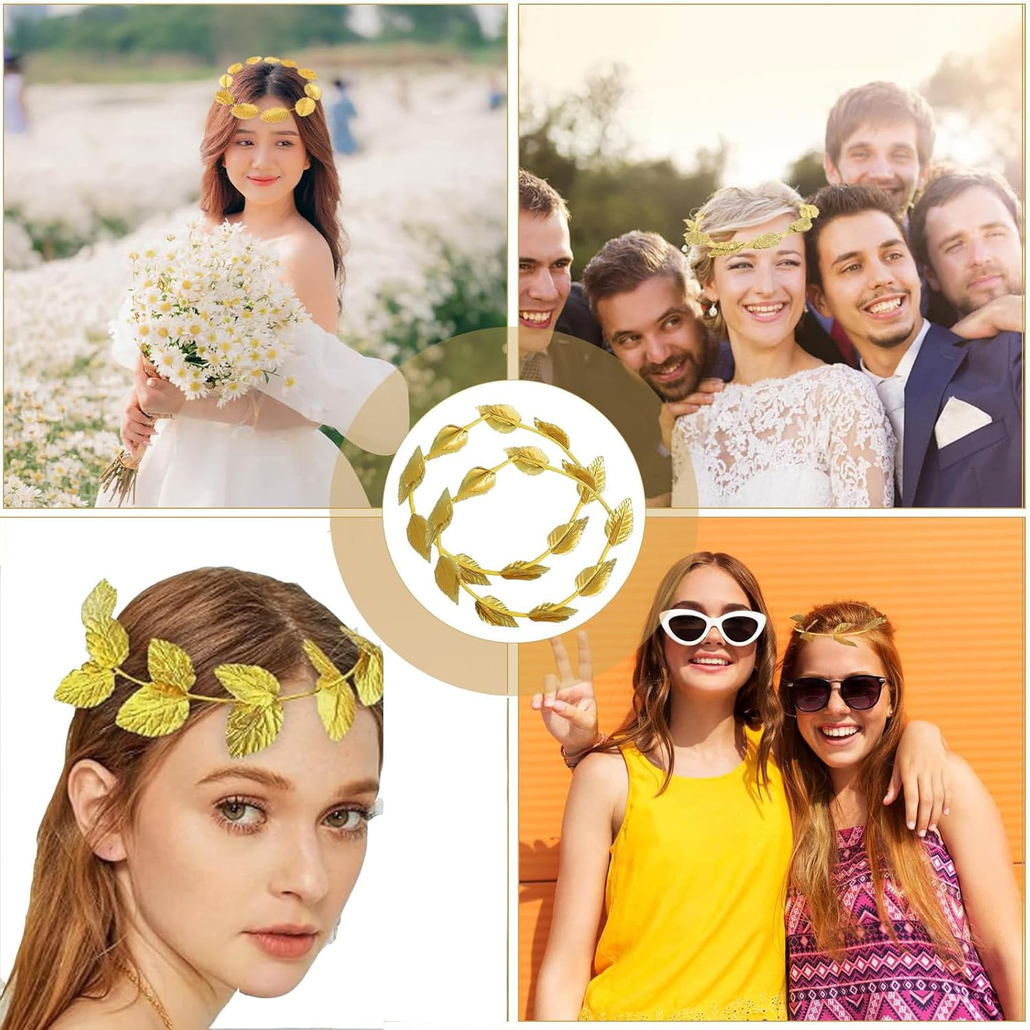 Pack of 2 Gold Leaf Headbands, Gold Leaf Headbands, Greek Goddess Leaf Headband, Roman Headdress, Gold Leaf Crowns for Women and Men, Headpiece Accessories, Christmas image number 6