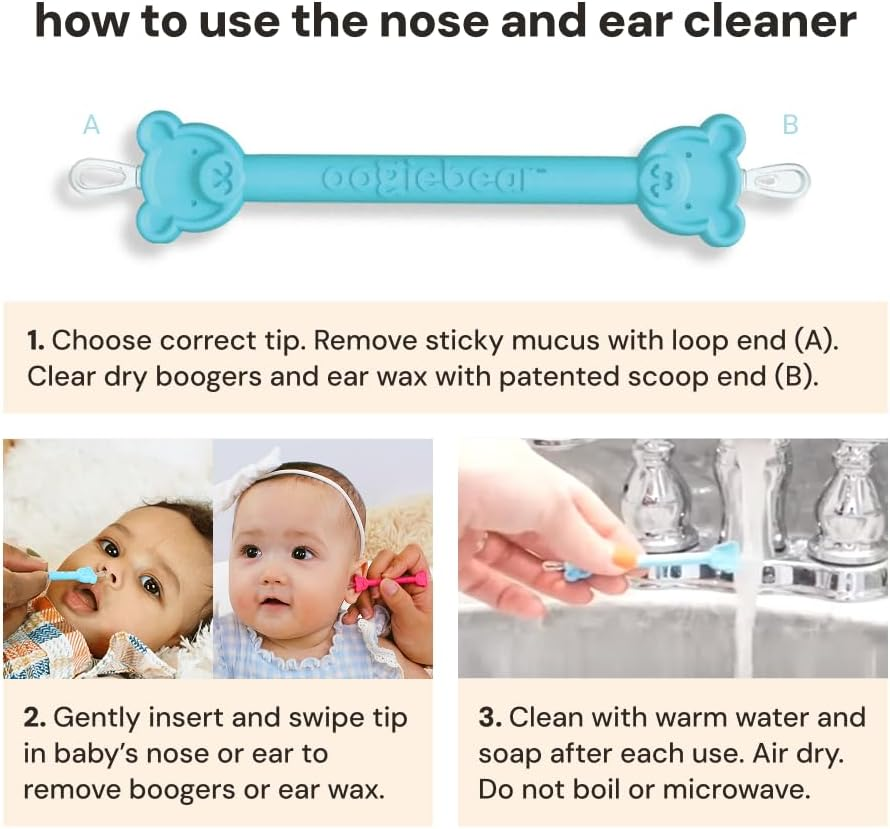 Oogiebear - Nose and Ear Gadget. Safe, Easy Nasal Booger and Ear Wax Remover for Newborns, Infants and Toddlers. Dual Earwax and Snot Remover - with CASE - Aspirator Alternative image number 3