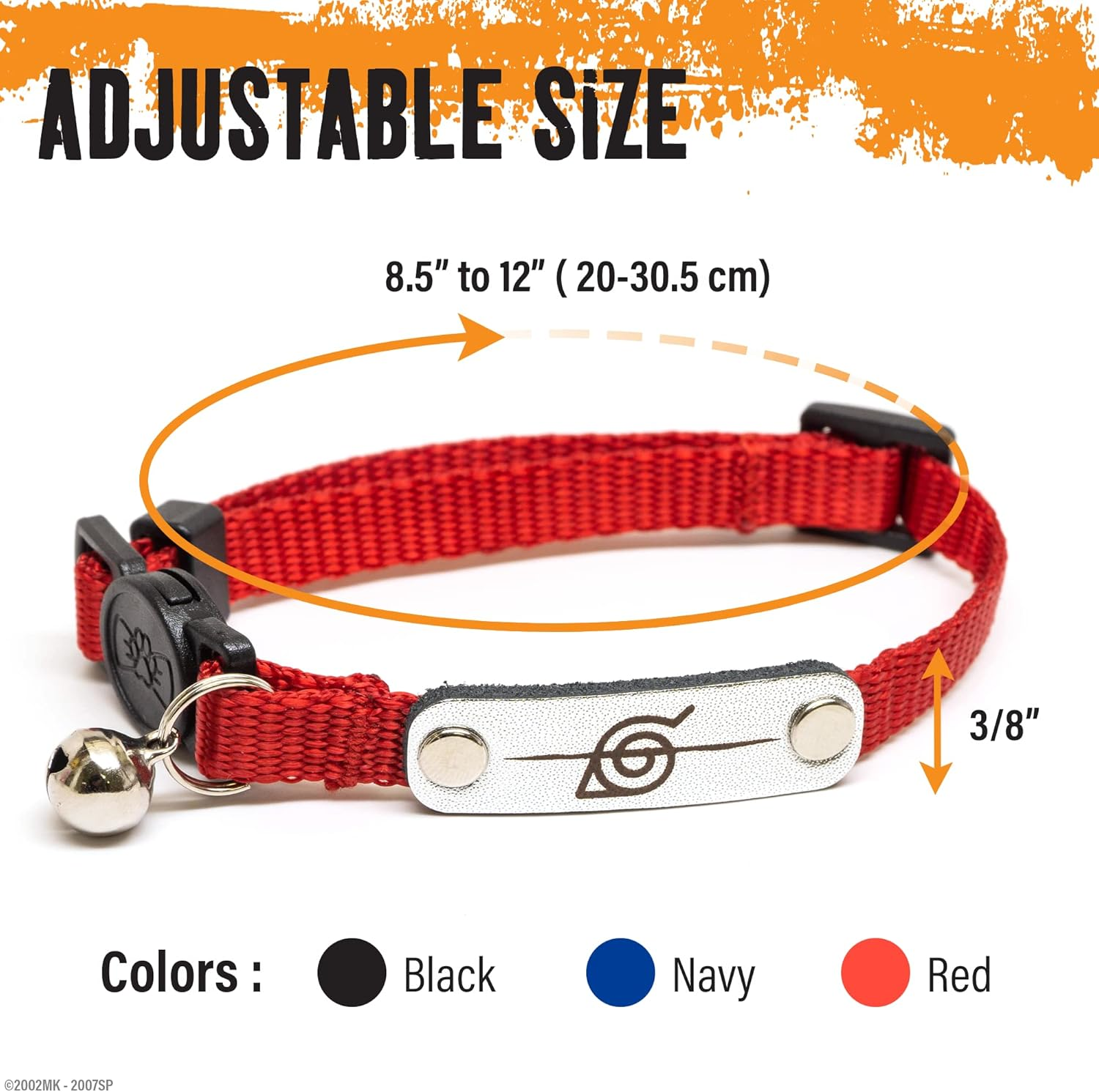 Naruto Cat Collars for Girls Cats Boys and Small Kittens Collar with Bell Officially Licensed Naruto Shippuden Hidden Leaf Village Headband Breakaway image number 2