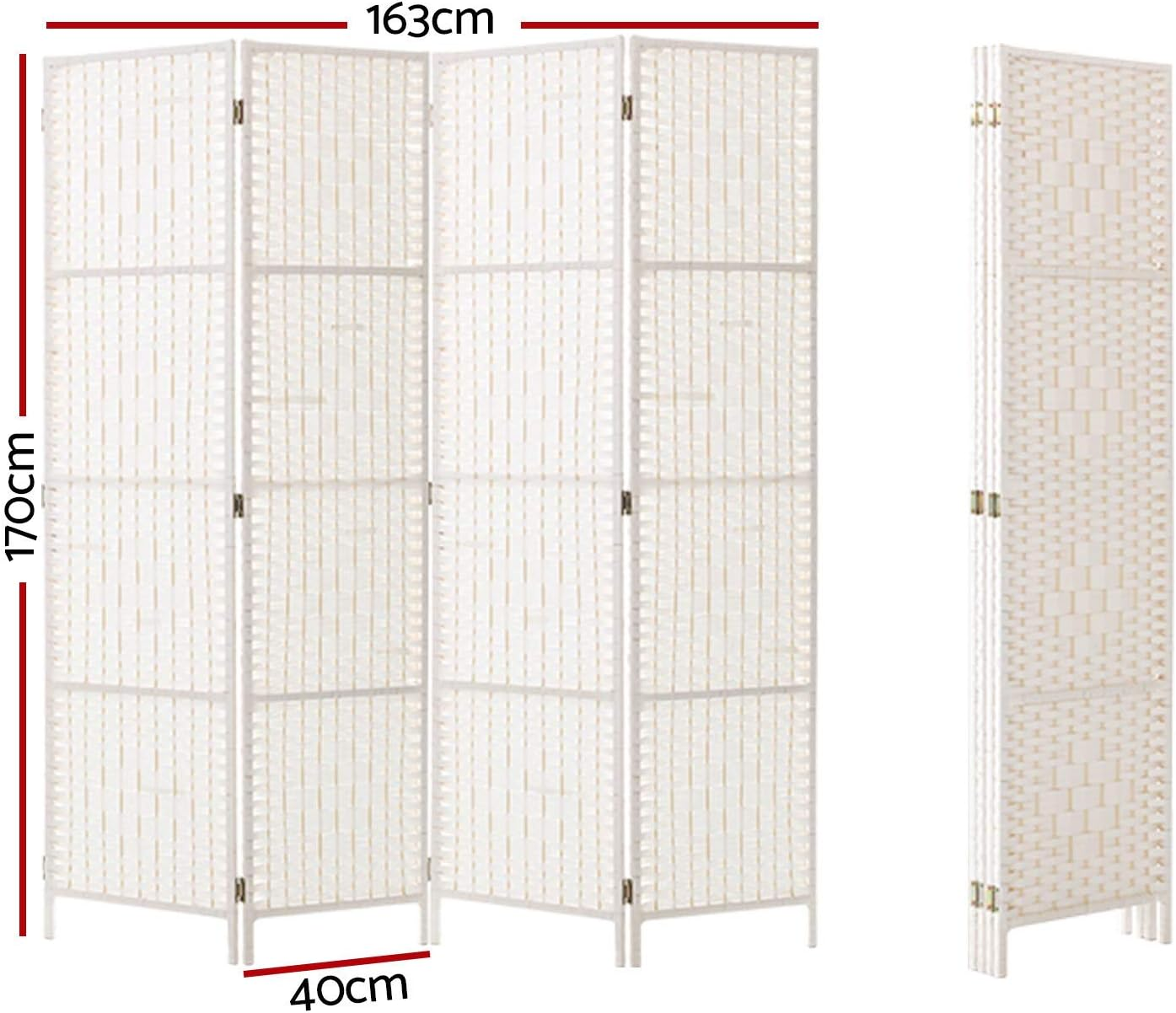 Artiss 4 Panel Room Divider, Folding Wooden Privacy Portable Screen Shelf Dividers Partition Wall Screens Home Pet Child Indoor Balcony Bedroom Furniture, Separator Water-Resistant White - Black image number 2