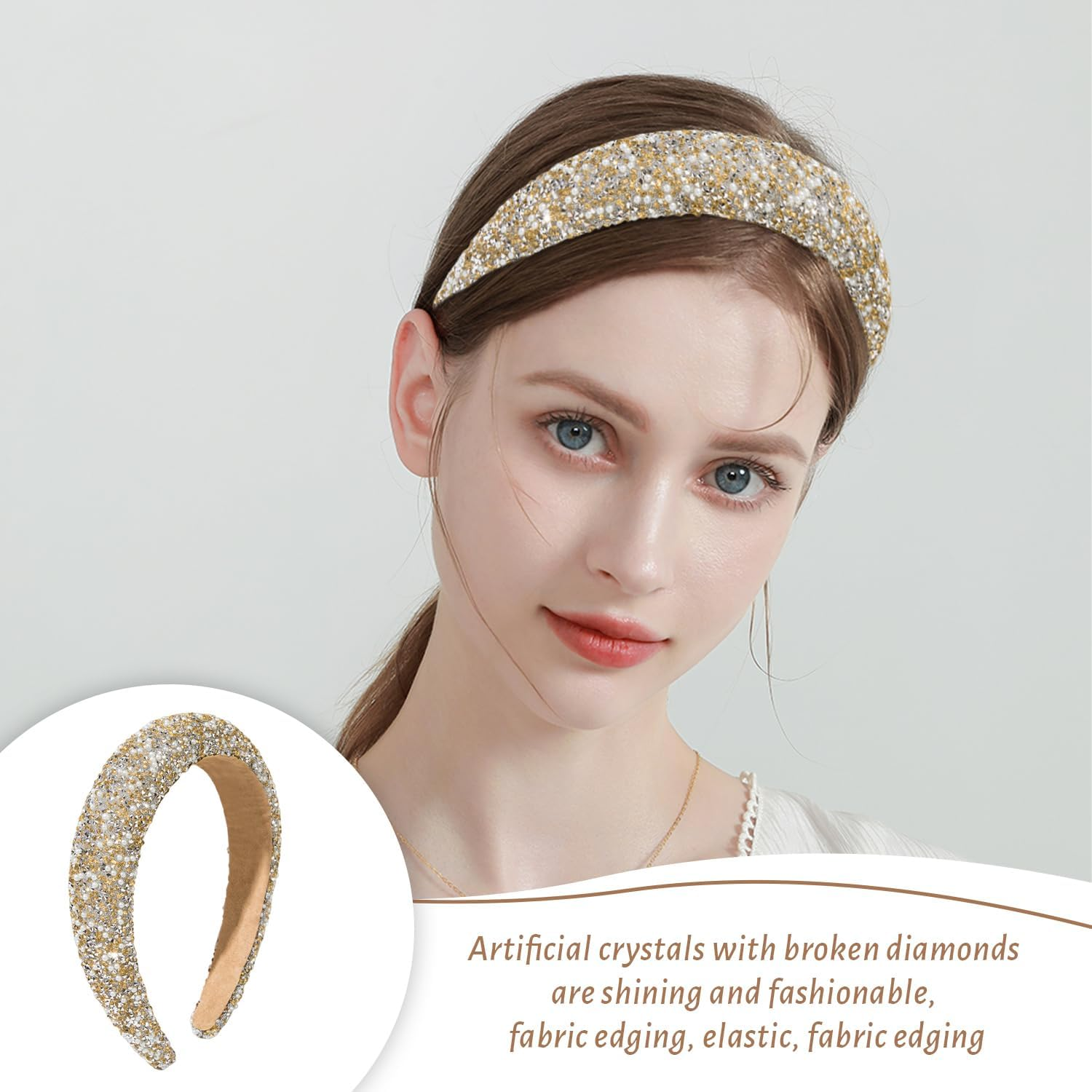 1 Piece Rhinestone Pearl Headband, Accessories for Hairstyle Decoration, Shiny Headband, Women with Wide Headband, Party Clothing Accessories image number 2