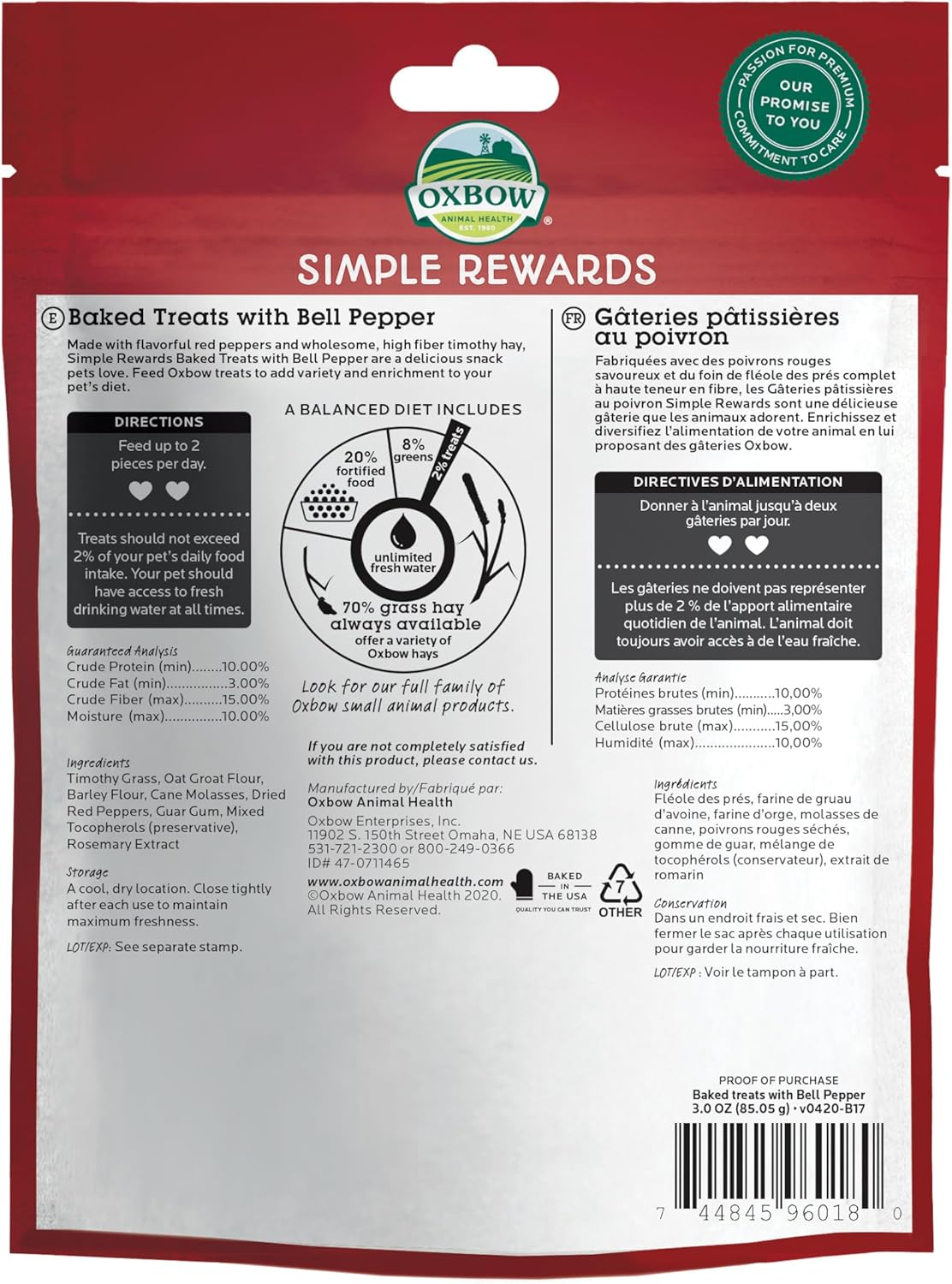 Oxbow Simple Rewards Baked Treats with Bell Pepper and Hay for Rabbits, Guinea Pigs, Chinchillas, and Small Pets 85G