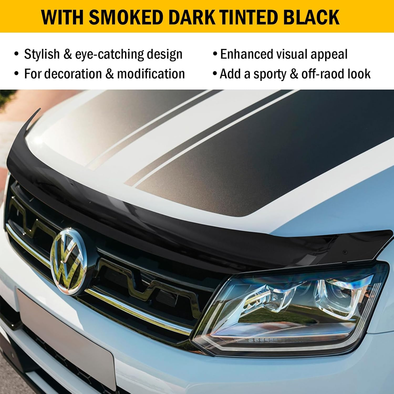 SUERAUTO4X4 Bonnet Protector for VW Volkswagen Amarok 2H 2009-2022 Accessories, Tinted Black Injection Front Bonnet Stone Guard Hood Protector Trim Cover Ute Car Exterior image number 4