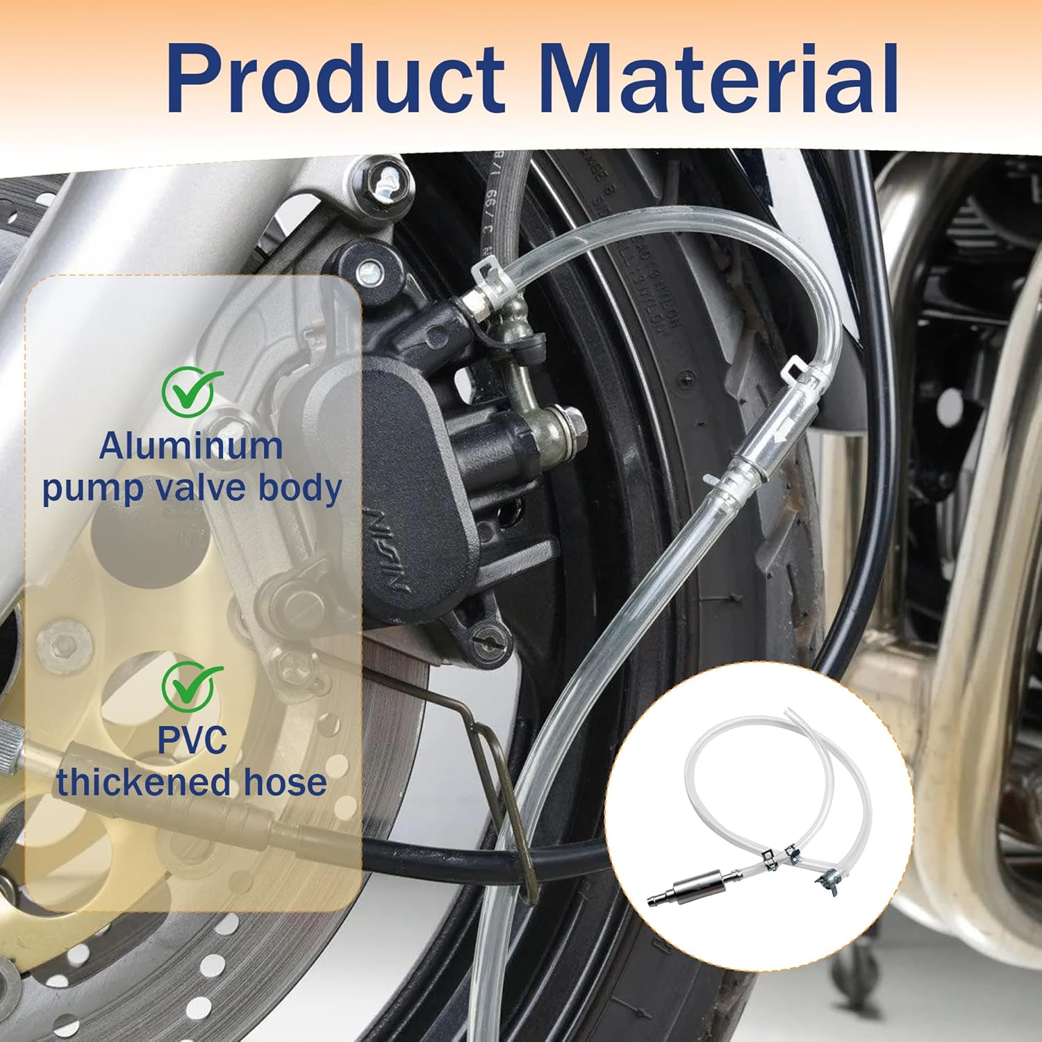 Brake Bleeder-One Way Check Hose Valve, 2PCS Brake Bleeding Kit Including Corrosion-Resistant Hose Aluminum Pump Valve Body for Car, Motorcycle with Operation Gloves image number 3