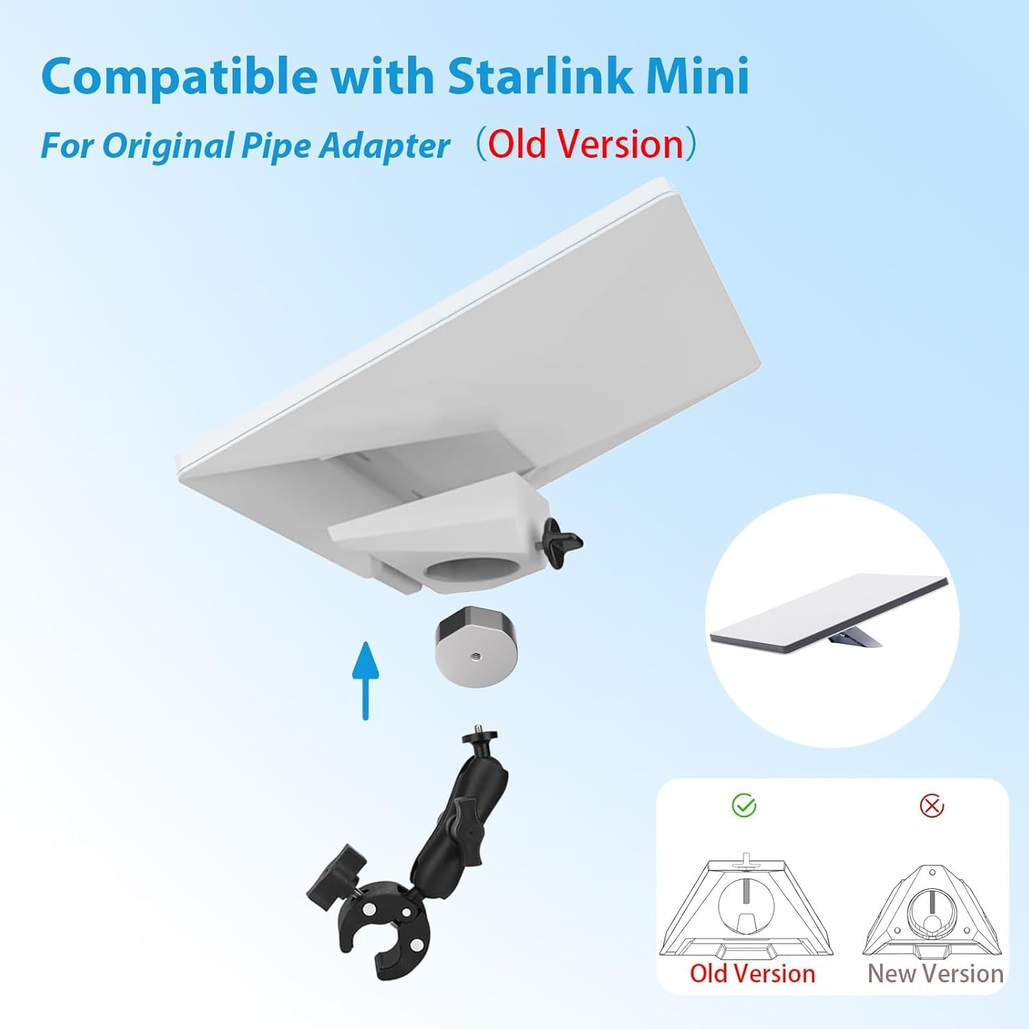 Starlink Mini Mount, RV Ladder Pole Mount with Adjustable Clamp, Roof Rack Mount for Starlink Mini Dish on Rvs, Boats and Campers, Compatible with Old Version Original Pipe Adapter image number 4