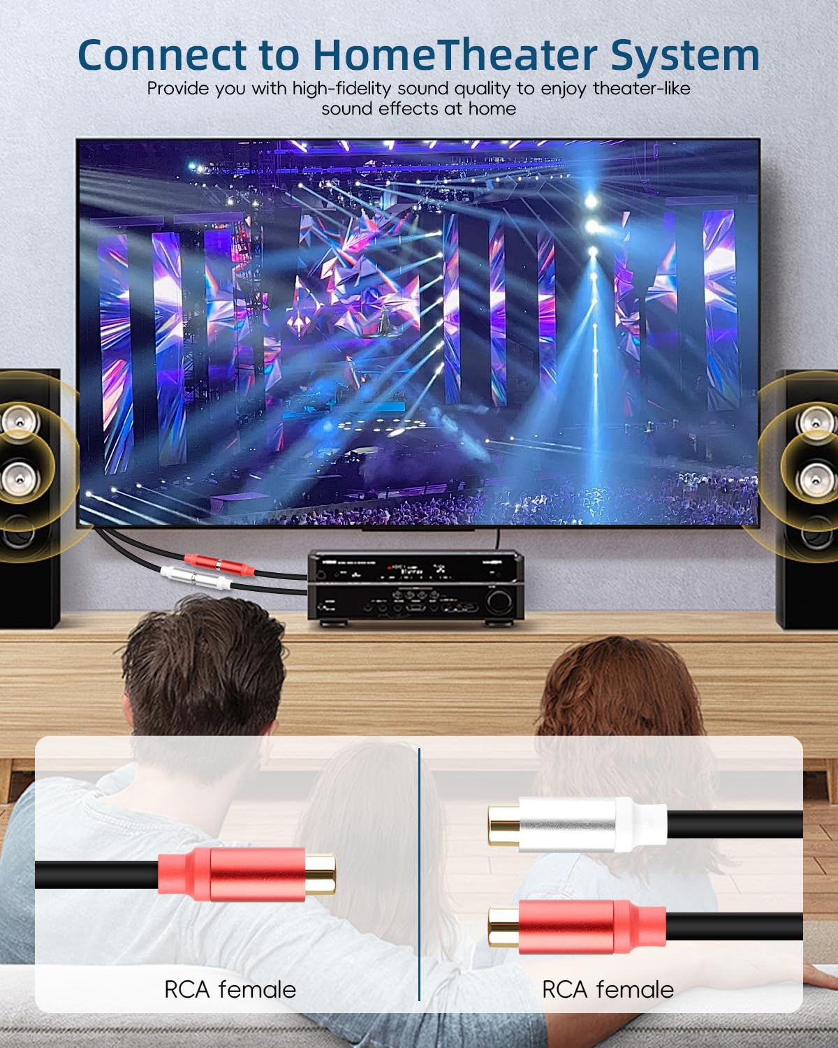 RIIEYOCA RCA Cable 1RCA to 2RCA Stereo Audio Cables, RCA Stereo Cable for Home Theater, HDTV, Amplifiers, Hi-Fi Systems, Car Audio, Speakers, 0.3M/1FT (1F to 2F) image number 4