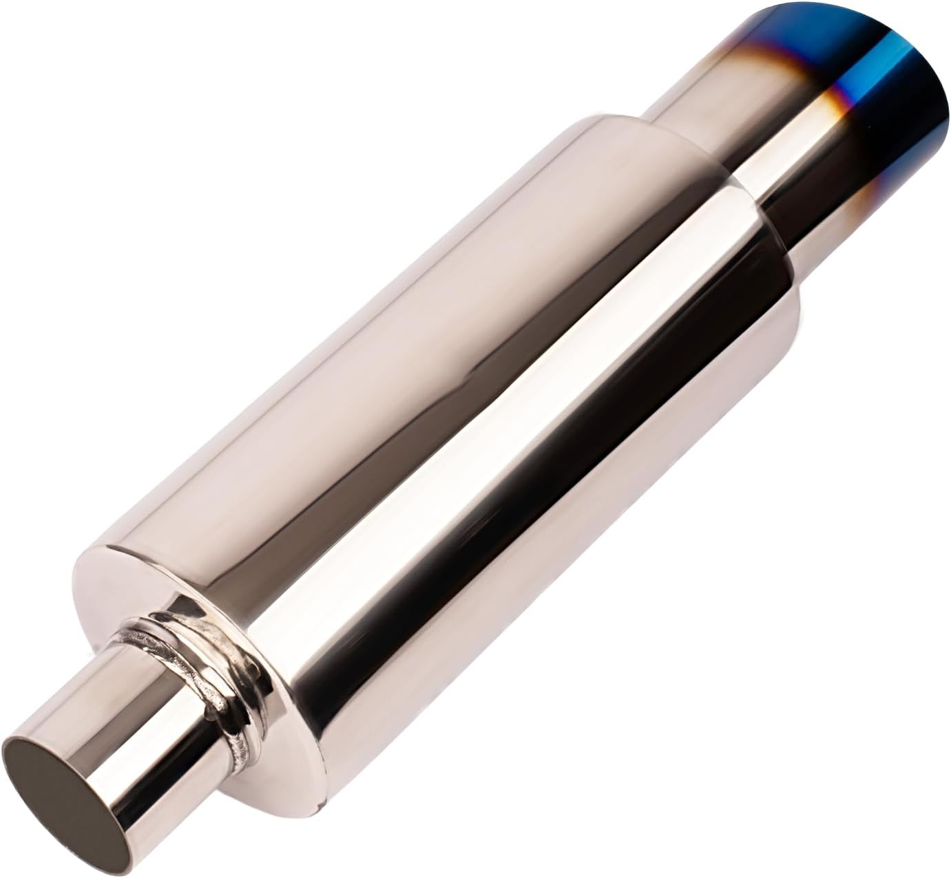 Yeoflagtrade 3.0 Inch Inlet 4.0 Inch Outlet Exhaust Muffler 3.0" to 4.0" Universal 18.5" Length Stainless Steel Polished Exhaust Tip Burnt Blue