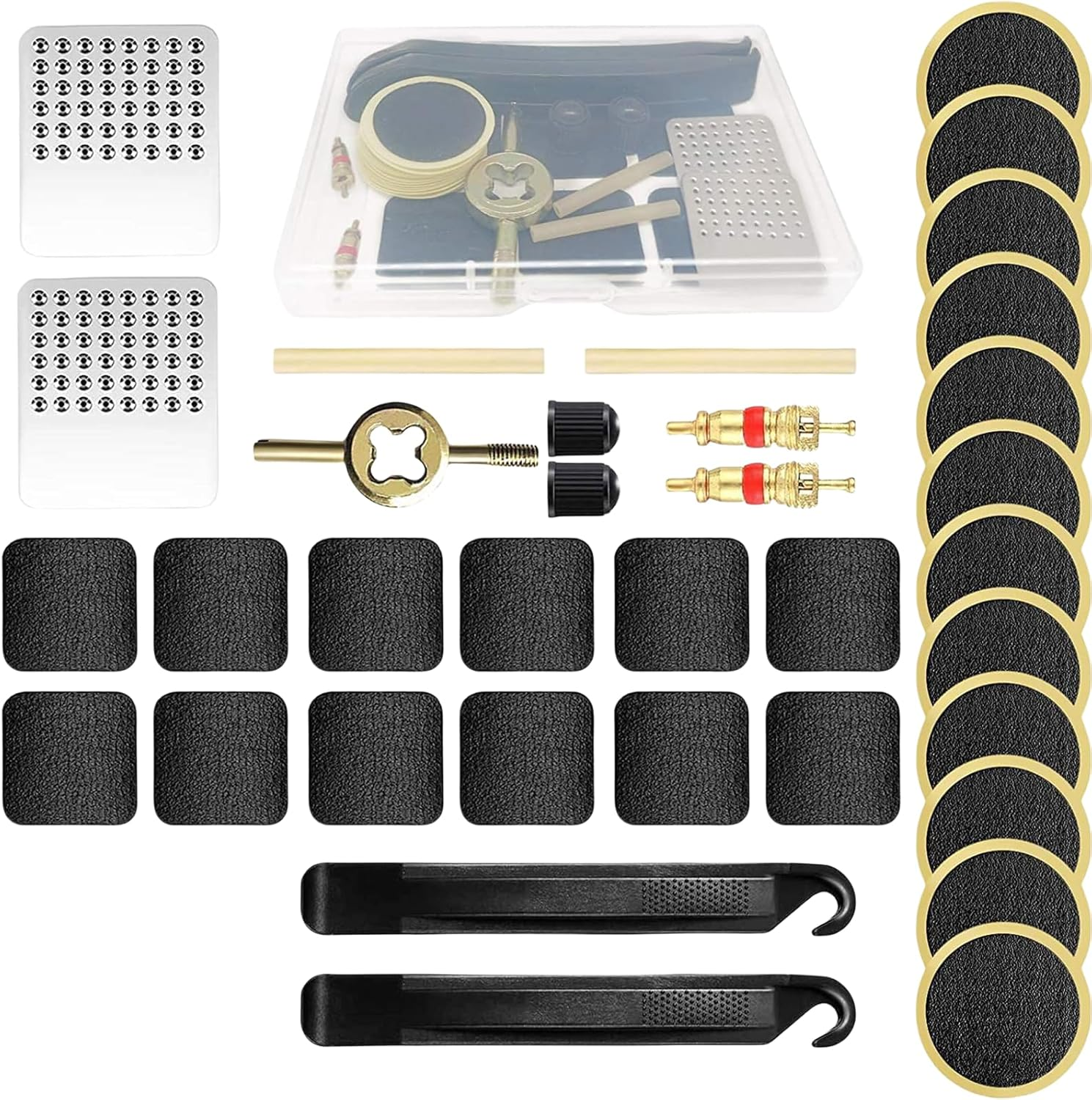 Hrenvaxil Puncture Repair Kit, Tyre Repair Kit for Road and Mountain Bikes Inner Tyre, Self - Adhesive Bike Puncture Repair Patches with Metal Rasp and Box image number 3