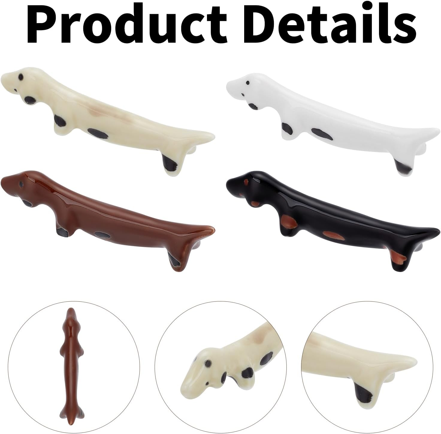 PLIGREAT 4 Pcs Cute Dachshund Dogs Ceramic Chopsticks Rests, Colorful Ceramic Chopsticks Rack Stand Holder for Chinese Japense Restaurants Chopstick Rest Dinner Spoon Stand Butter Knife Fork Holder - Porcelain image number 5