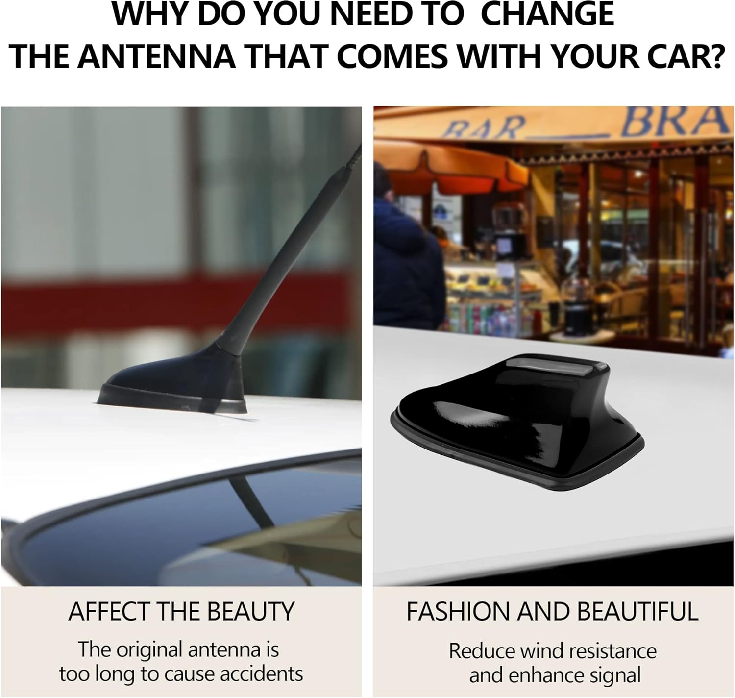 Car Shark Fin Antenna Cover,Roof Aerial Base Antenna Cover Replacement Car Decorations,Stylish Shark Fin Antenna Automotive Exterior Accessories for Most Cars Suvs Trucks (Black) - White image number 5