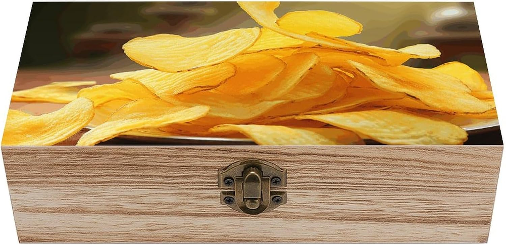 Potato Chips Wooden Box Wood Wedding Keepsake Boxes with Lids Small Decorative Boxes Lightweight Wooden Memory Storage Box for Crafts Keepsakes Jewelry Photo Letter Storage image number 2