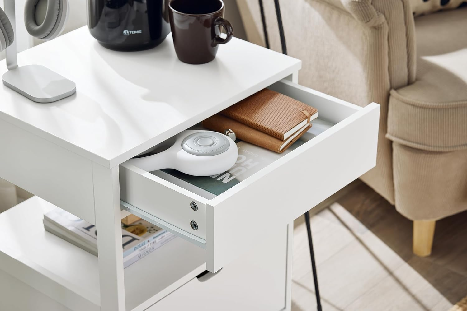 Sobuy Bedside Table Night Stand Table Lamp Table with 2 Storage Drawers Small Side Table Furniture for Bedroom White FRG258-W image number 4