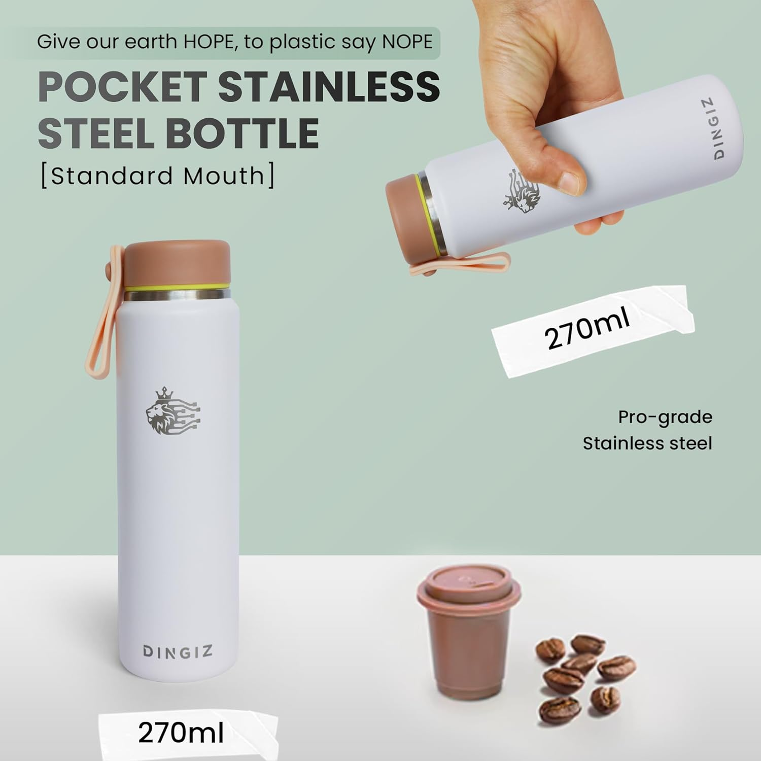 Dingiz 9Oz Stainless Steel Pocket Water Bottle &ndash; Mini Insulated Thermos Coffee Flask for Kids & Adults, Eco-Friendly, Compact Design for Purses, Office, School, Walking, and Travel image number 5