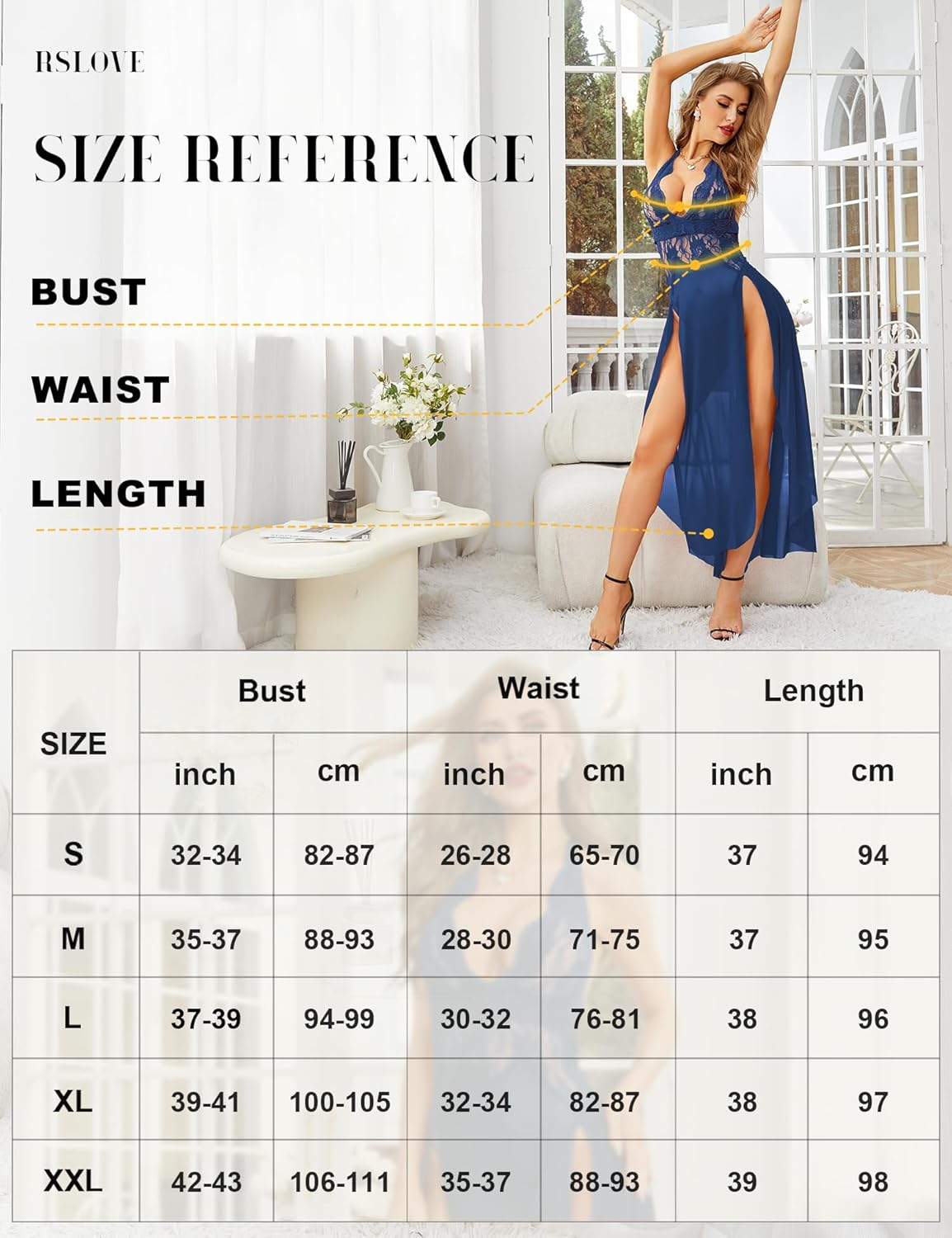 RSLOVE Women'S Sexy Lingerie Lace Babydoll Sleepwear Mesh Chemise Deep V Neck Nightdress Side Slits Nightgowns image number 2