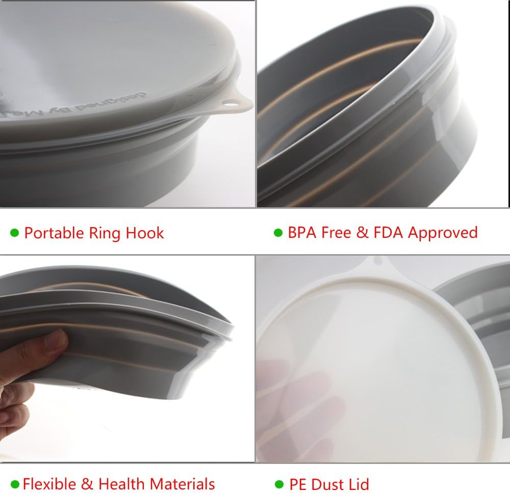 ME.FAN Silicone Collapsible Bowls - Silicone Folding Travel Bowl with Lids - Expandable Food Storage Containers Set - BPA Free, Portable, [27Oz] (2 Pack-Blue-Light Green) - 2 Pack-Powerblue-Deep Green image number 6