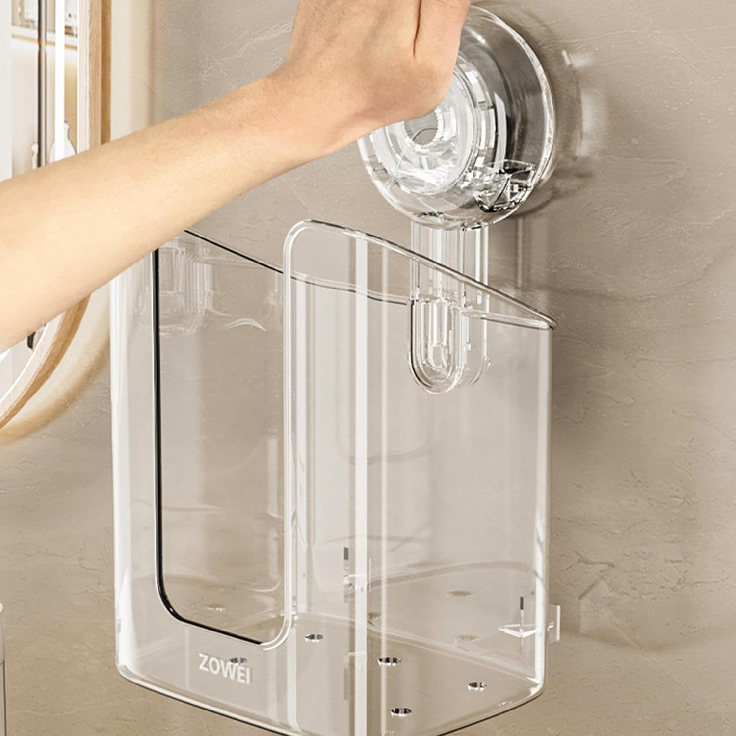 Wipes Dispenser for Bathroom | Suction Cup Clear No Punching Wall Mounted Wipes Box Flushable,Toilet Wipes Holder, Wipes Container for Bathroom Kitchen Bedroom - Transparent Gray image number 2