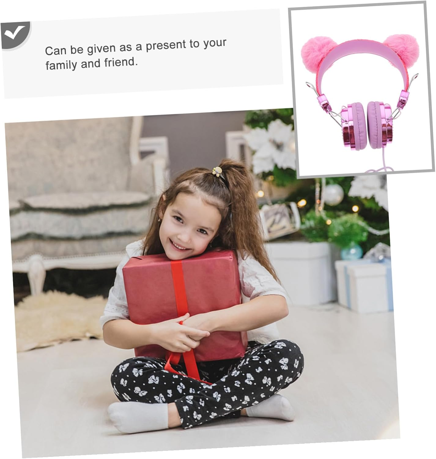 COHEALI Kids over Ear Headphones with Microphone Rhinestone Glitter Furry Ball Wired Headset for Children Pink Fuzzy Earphones Suitable for Online Study and Gaming Random Color