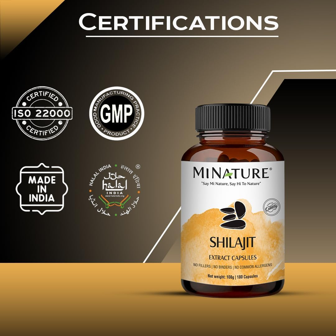 Mi Nature Shilajit Capsules with Fulvic Acid 180 Vegetarian Capsules|1000Mg Premium Himalayan Source| Non-Gmo |Natural Energy and Performance Supplement image number 6
