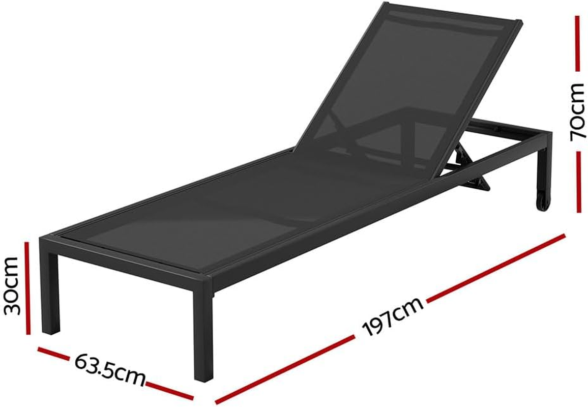 Gardeon Sun Lounge Outdoor Lounger Aluminium Folding Beach Chair Wheels Black image number 5