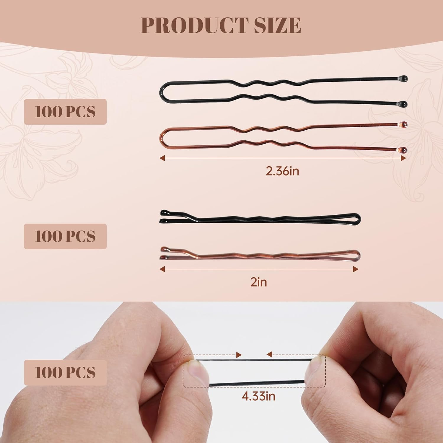 Axinost Pack of 300 Hair Pins, Metal Wave Shape Hair Clips, Bobby Pins, U Hair Clips, Hair Pins, Hair Scrunchie, with Storage Box for Children, Girls, Hairdressing Salon (Black and Brown) image number 6