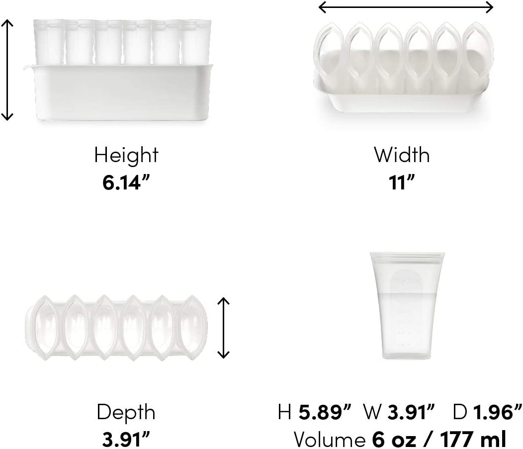 Zip Top Platinum Silicone Breast Milk Storage Bag Reusable Set of 6 + Freezer Tray