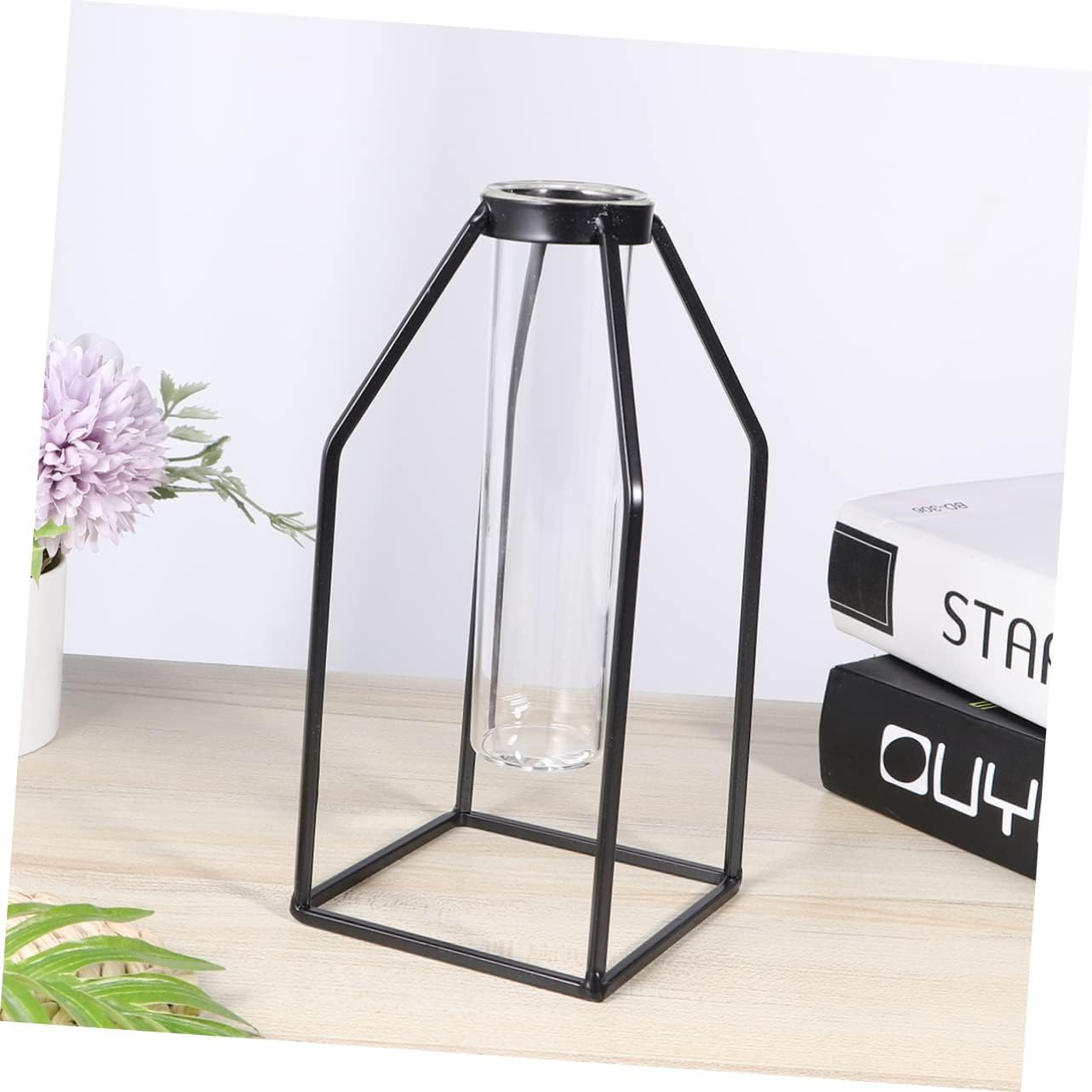 Cabilock Iron Art Square Glass Tube Vase Hydroponics Flower Planter Metal Frame Home Decor for Indoor Plants Gardening Supplies image number 4