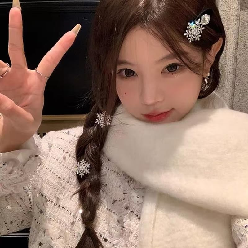 Small Sparkly Pearl Rhinestone Hair Clips for Girls 4PCS Snowflake Hair Barrettes for Christmas Xmas Party Gifts Wedding Hair Accessories for Bride Bridal Pearl Hairpins Metal Clip image number 4