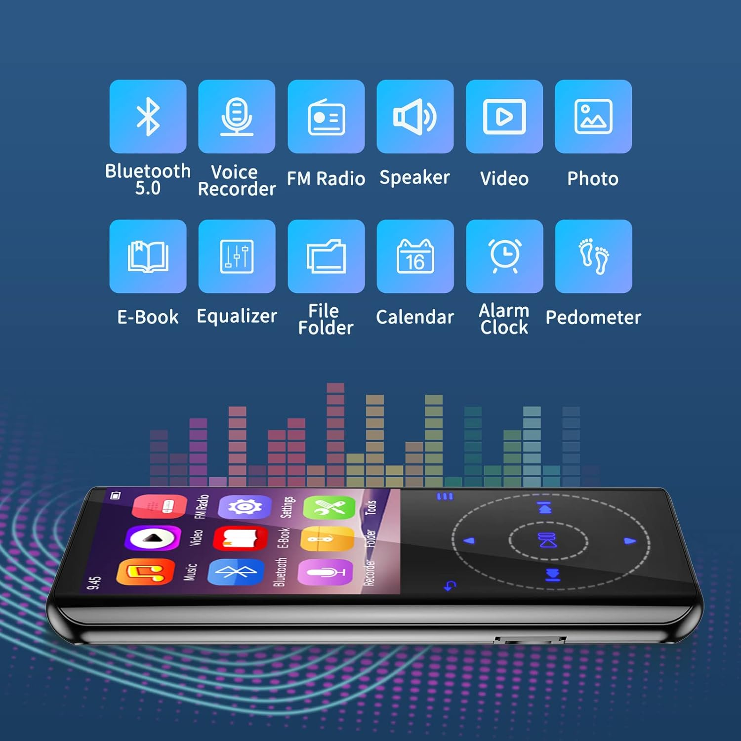 RUIZU 64GB MP3 Player with Bluetooth 5.3, Portable Music Player with Speaker, FM Radio, Voice Recorder, Hifi Lossless Digital Audio Video Playback, 2.4-Inch Curved Screen, Support 128GB Micro SD Card image number 5