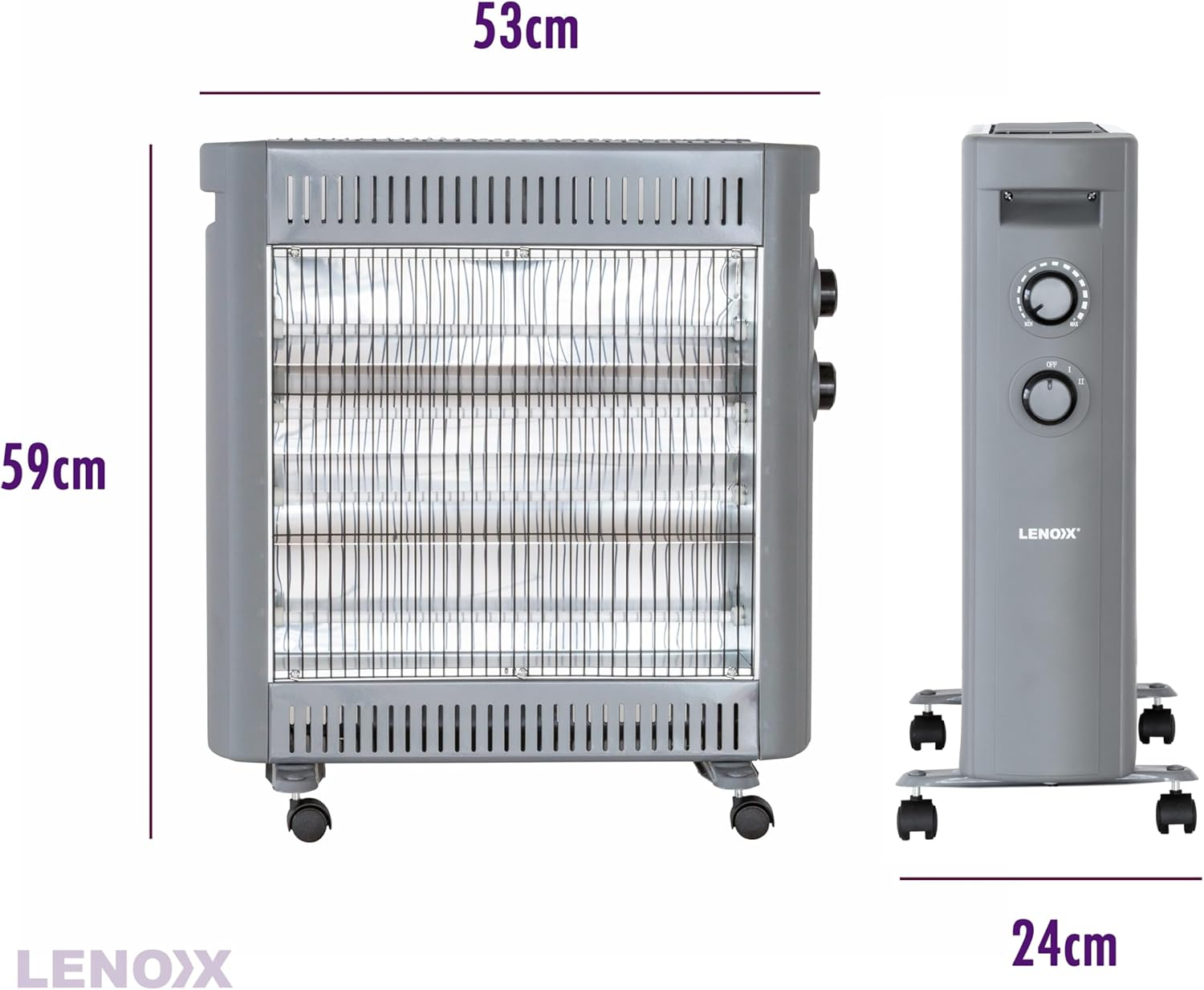 Lenoxx 2200W Quartz Radiant Heater with Adjustable Thermostat, 2 Power Settings, Tip-Over Safety, Fast-Heating Compact Indoor Warmer for Home or Office Use