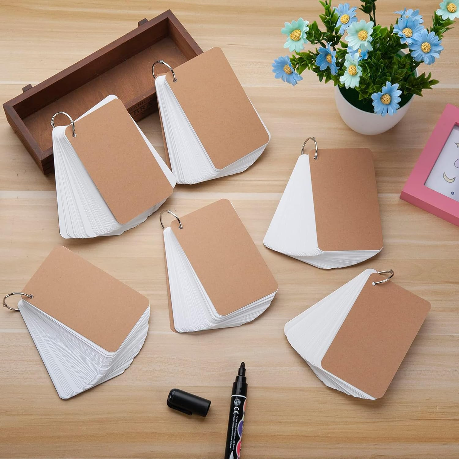 300 Sheets Blank Flash Cards with Rings, 3.5 X 2.2 in Blank Index Cards with Metal Binder Ring for Home, School and Office Learning, Memory - (White, 6 Pack)