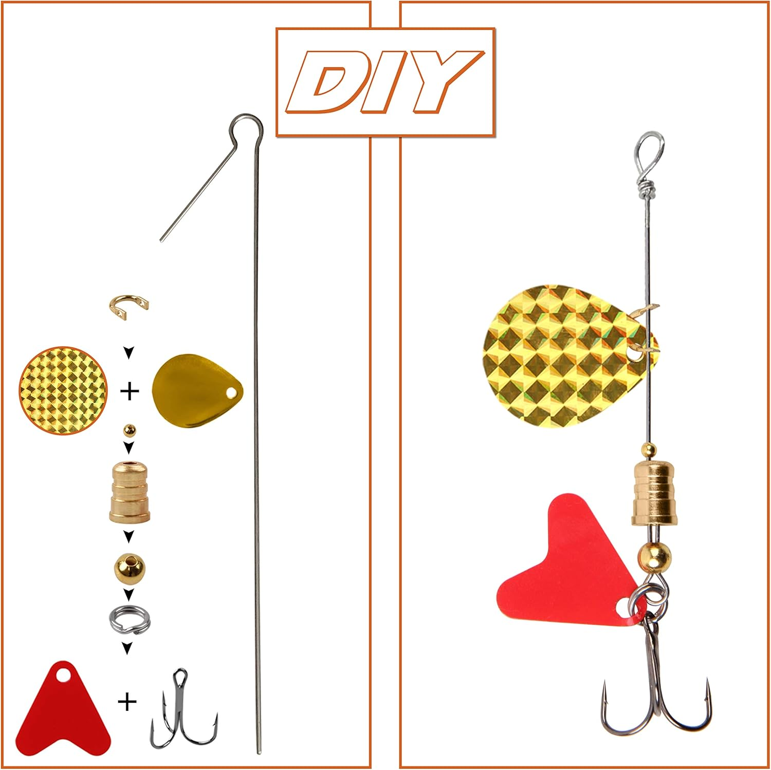 Fishing Spinner Bait Making Kit, 261Pcs DIY Fishing Lure Making Kit Buzzbait Spinnerbait Colorado Blades Fishing Spoon Rigs Treble Hook Make Your Own Lures for Bass Trout Walleye Spinner image number 6