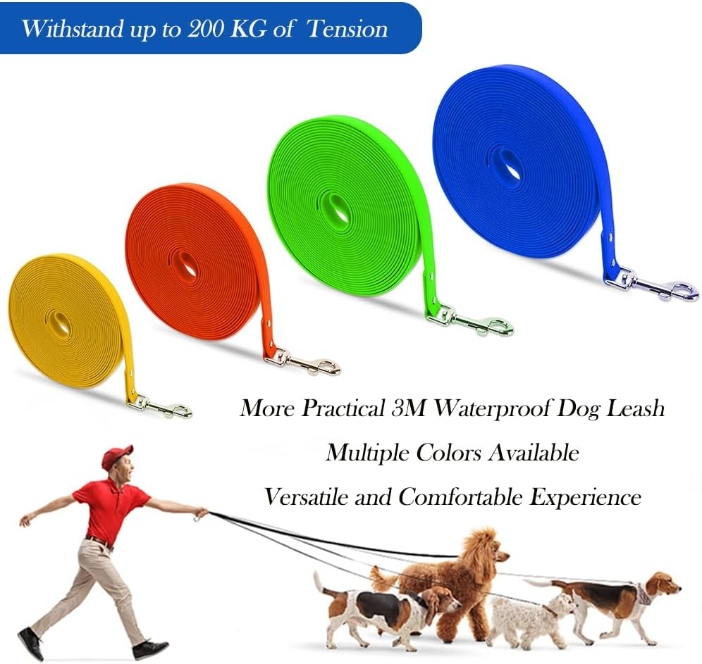 Waterproof Training Dog Leash | 300CM Standard Dog Leash Suitable for Training Small Medium Large Dogs | Easy to Clean Long Dog Leash with Recall Long Lead. (Orange, 300CM) image number 2