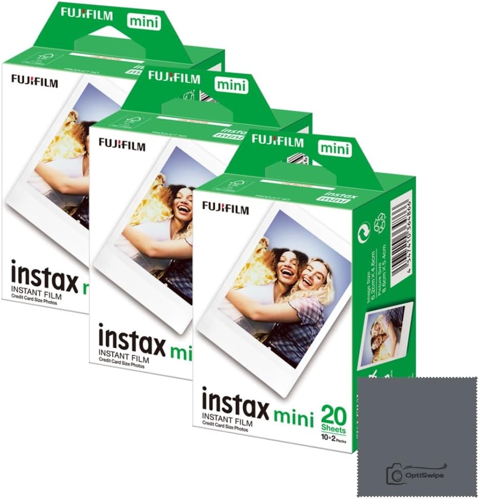 Fujifilm Instax Mini Film - 100 Shots Total (10 Sheets X 10) - Multipack for Fujifilm Instax Instant Cameras - Optiswipe Bundle