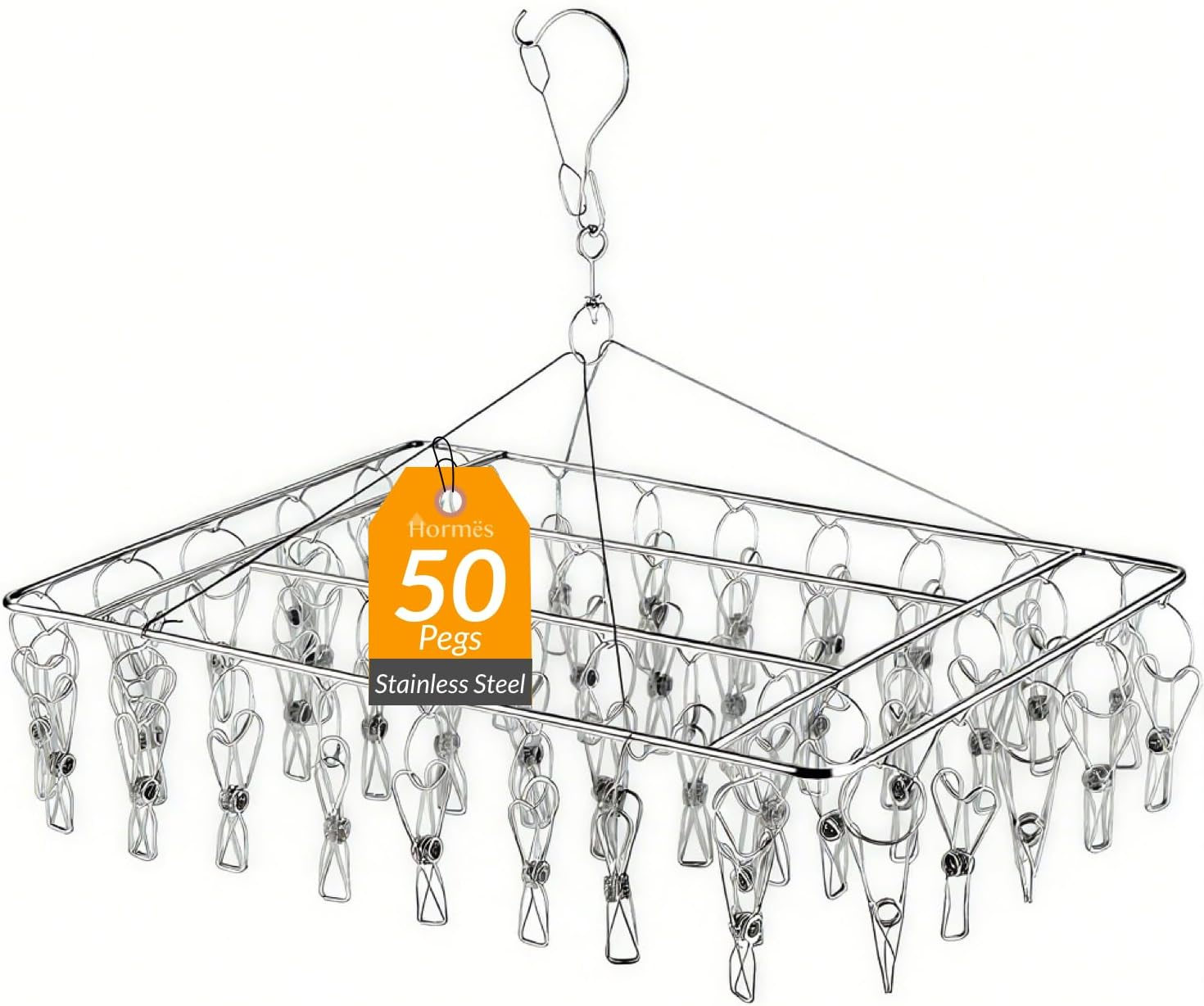 Stainless Steel Clothes Drying Rack with 50 Pegs, Underwear Dryer Hanger with Windproof Hook, for Drying Socks, Bras, Lingerie, Towels & Scarves, Laundry Accessories for Outdoor & Indoor Use image number 1