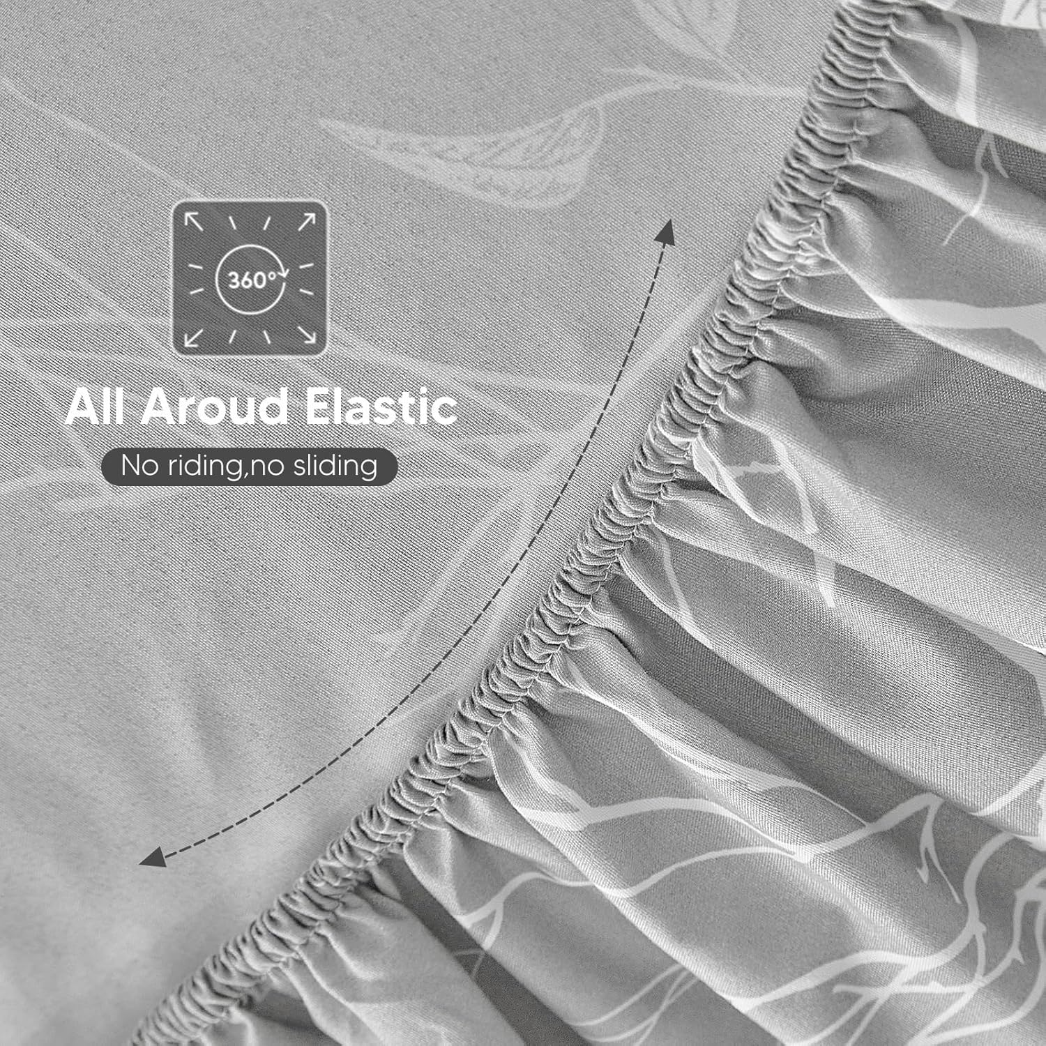 Tokokimo Fitted Sheet 160 X 200 Cm, 35 Cm Large Pockets with 2 Pillowcases 50 X 80 Cm - Soft, Double-Sided Microfibre Duvet Cover with Branch Motif, Grey/White