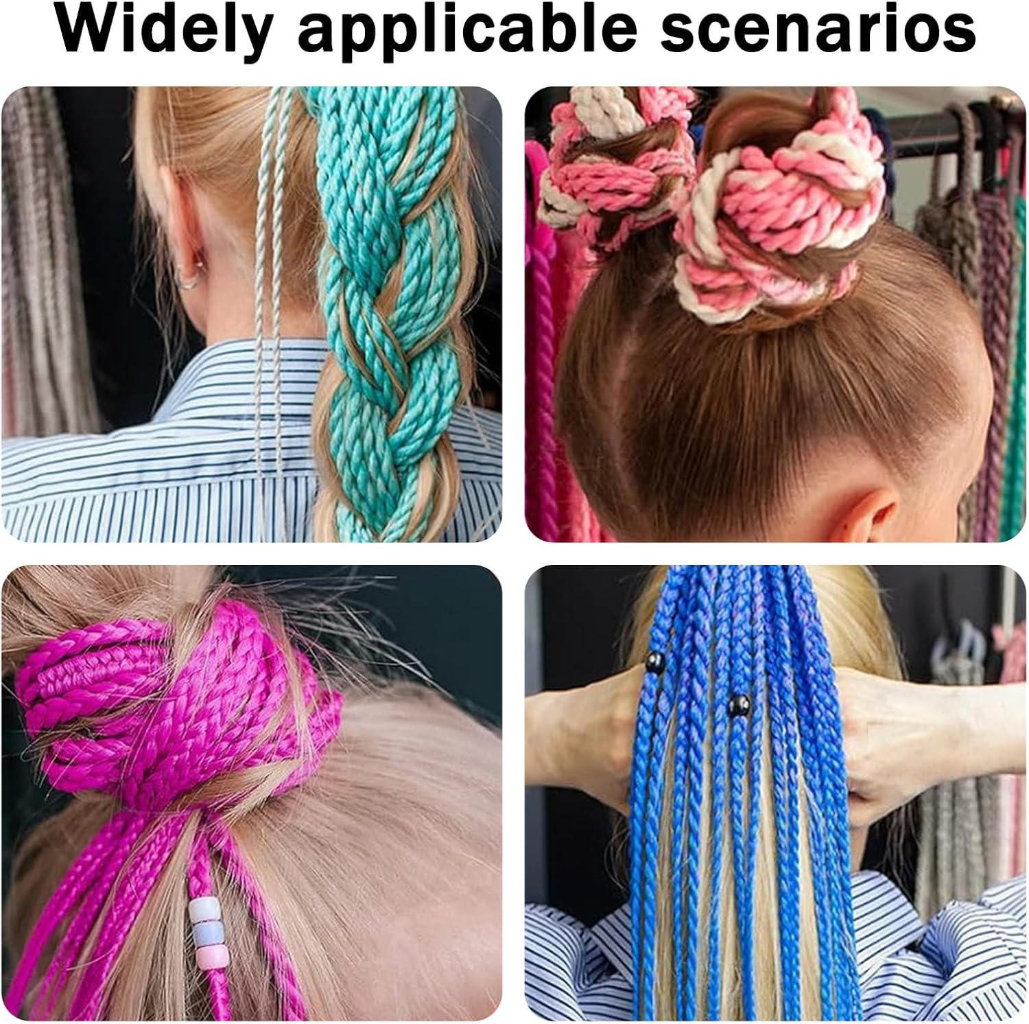 SSKHE 12 Pieces Rainbow Hair Extensions for Girls,Hair Accessories for Kids,Coloured Extensions for Braiding for Birthday Parties, Cosplay Shows, Halloween, Christmas. image number 2