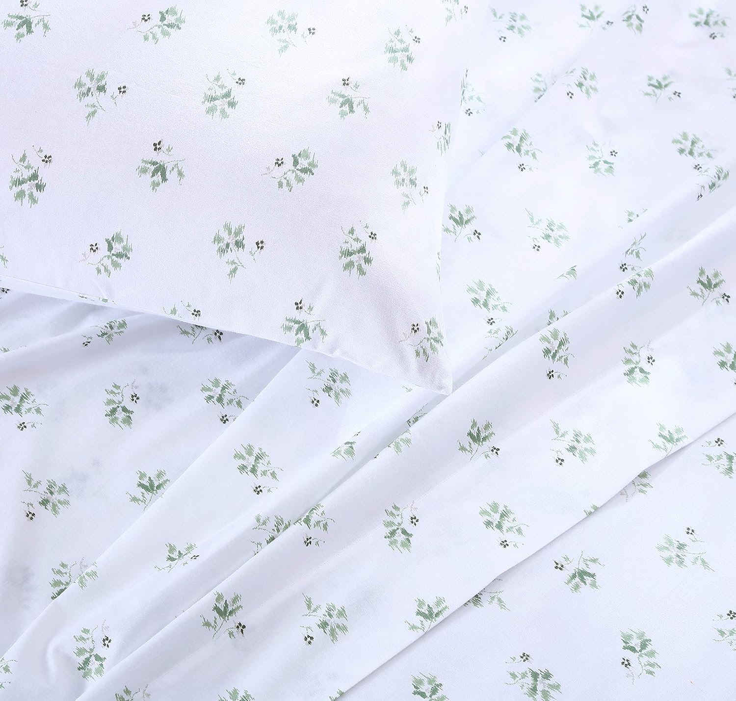 Stone Cottage - Queen Sheets, Cotton Percale Bedding Set, Crisp & Cool Home Decor (Green Sketchy Ditsy, Queen) image number 1