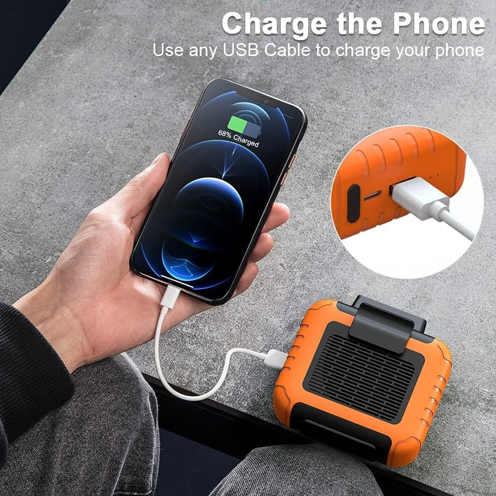 Portable Waist Fan with 5000Mah Battery & 3-Speed, Rechargeable Wearable Clip Fan for Neck and Waist, Hands-Free Cooling with LED Light for Outdoor, Work, Travel (Vibrant Orange) image number 2